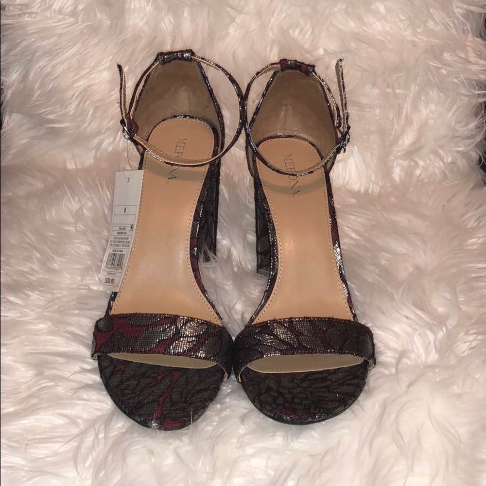 NWT - Silver & Maroon Strappy Heels